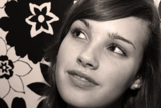 Beautiful teenage girl portrait in black and white.