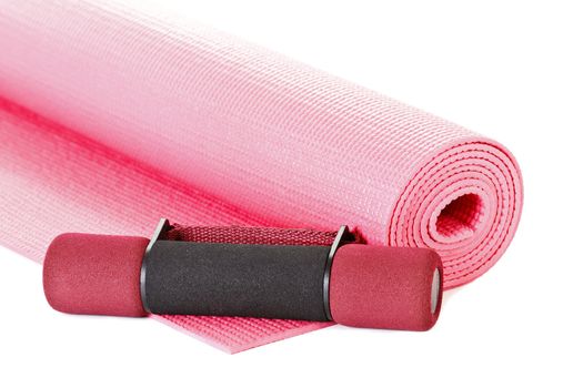 Fitness Mat and Equipment on white background