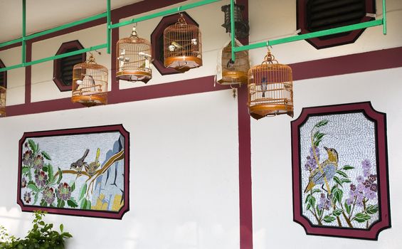 Brown Bird Cages White Wall Hong Kong Bird Market