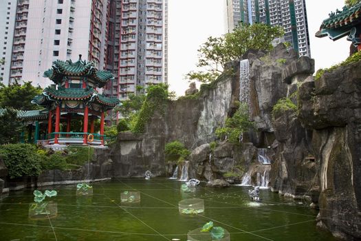 Chinese Good Fortune Water Garden High Rise Apartment Buildings Wong Tai Sin Taoist Temple Kowloon Hong Kong