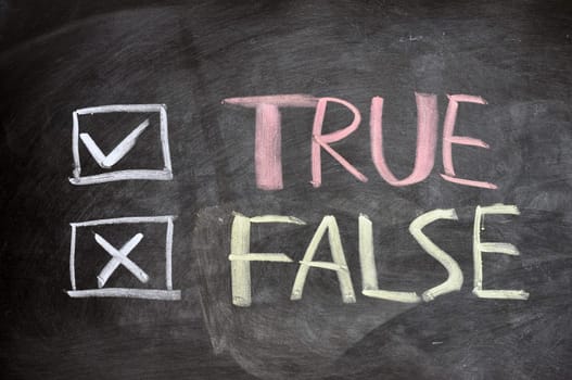 True and false check boxes written on a blackboard