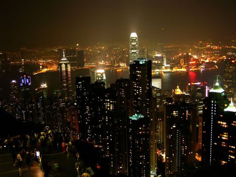 Hong Kong from Victoria Peak Night Shot Harbor with Lights