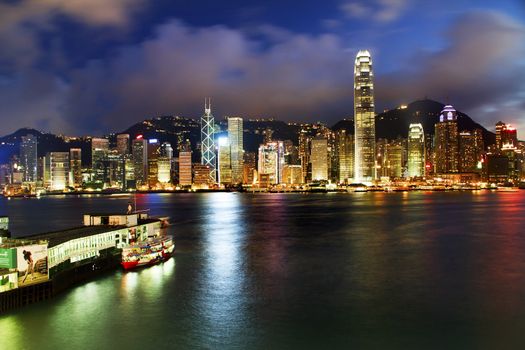 Hong Kong Harbor at Night from Kowloon Star Ferry Reflection