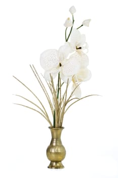 Home table decoration, golden flower on white background