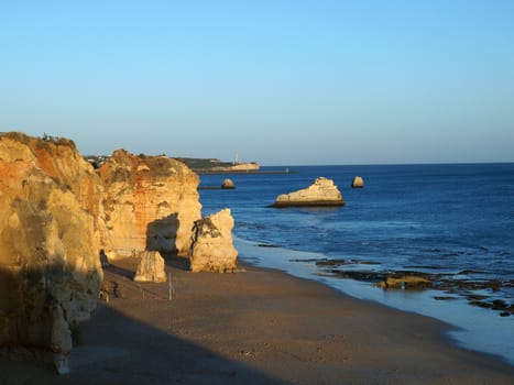 Praia da Rocha in the glow of the sunset. Portimao, Algarve