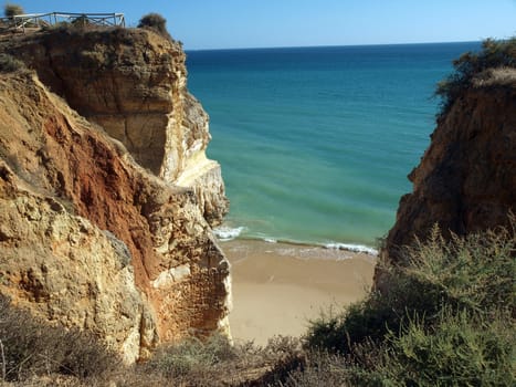 Colorful rock cliffs of the Algarve in Portugal