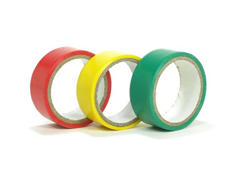 three rolls of electrical insulating tapes on white background