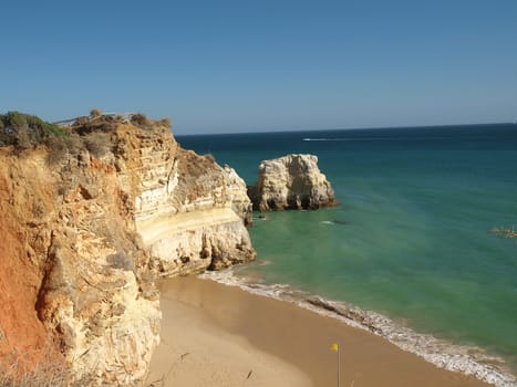 Colorful rock cliffs of the Algarve in Portugal