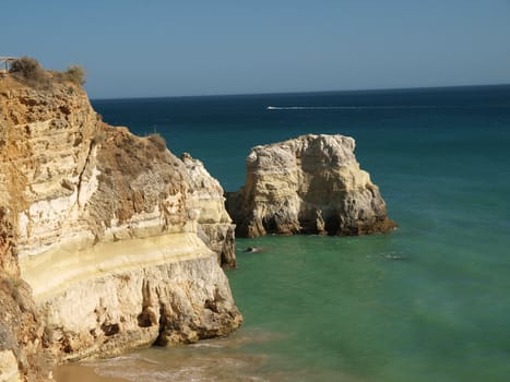 Colorful rock cliffs of the Algarve in Portugal