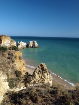 Colorful rock cliffs of the Algarve in Portugal