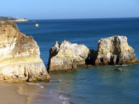 Colorful rock cliffs of the Algarve in Portugal