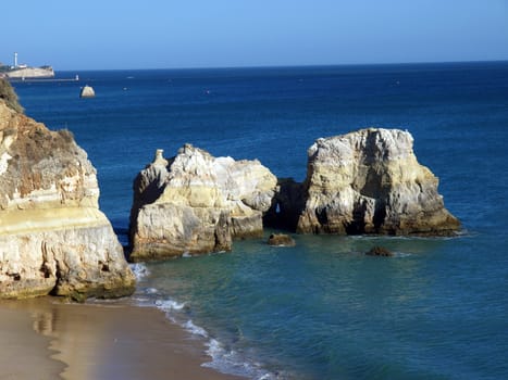 Colorful rock cliffs of the Algarve in Portugal