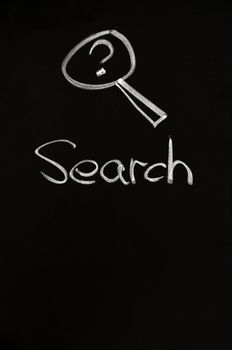 Search button with a magnifying glass on blackboard