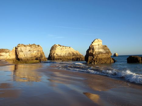 Colorful rock cliffs of the Algarve in Portugal