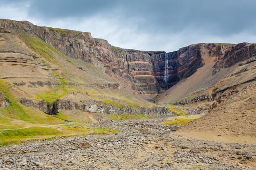 Hengifoss is the second highest waterfall on Iceland. The most special thing about the waterfall are multicolored layers in the basalt rock behind waterfall