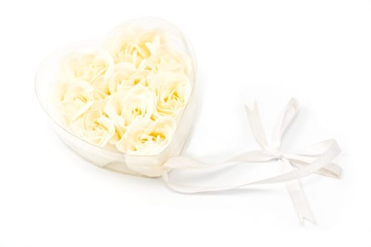 White Roses in transparent heart with ribbon