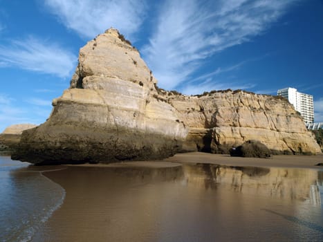 Colorful rock cliffs of the Algarve in Portugal