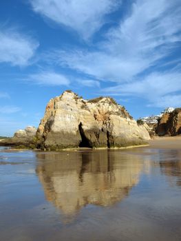 Colorful rock cliffs of the Algarve in Portugal