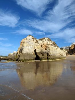 Colorful rock cliffs of the Algarve in Portugal