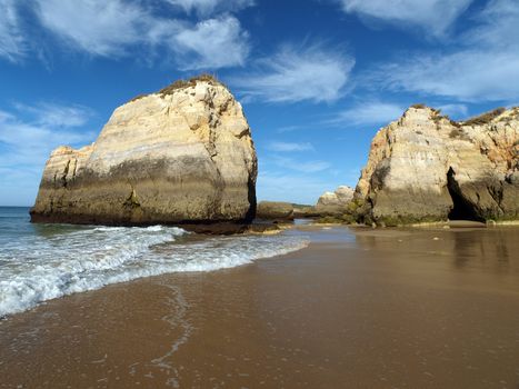 Colorful rock cliffs of the Algarve in Portugal