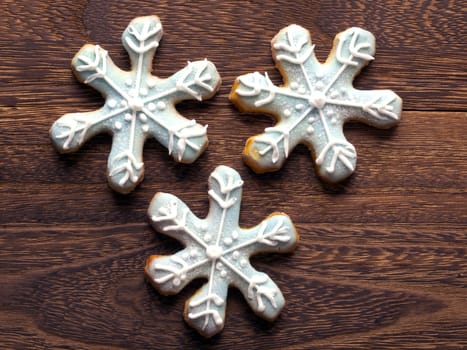 close up of christmas snow flake cookies