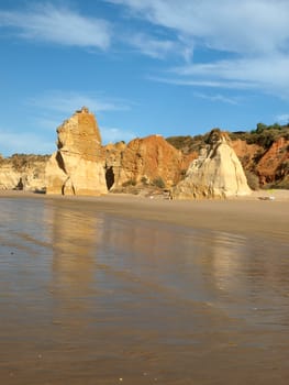 Colorful rock cliffs of the Algarve in Portugal