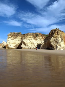 Colorful rock cliffs of the Algarve in Portugal