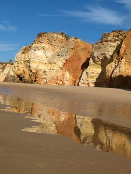 Colourful rocks and wonderful sands on the Algarve coast in Portugal 