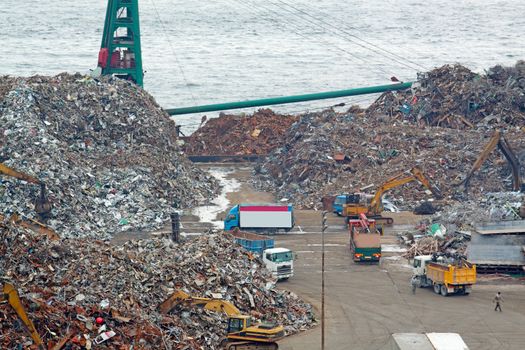 scrap yard recycling at day in hong kong
