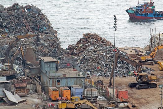 scrap yard recycling at day in hong kong
