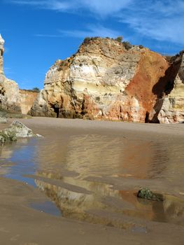 Colourful rocks and wonderful sands on the Algarve coast in Portugal 