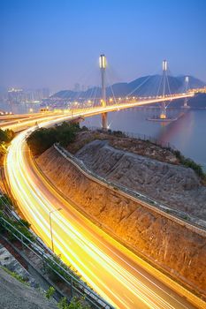 Hong Kong Bridge of transportation at night 