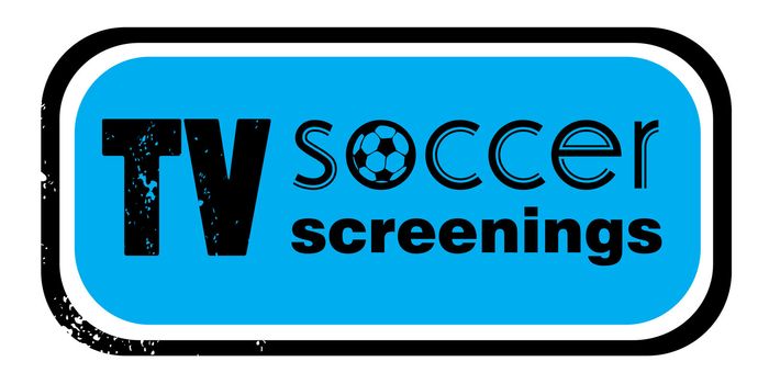 retro stamp for a club or bar, soccer screenings seal with pop art design