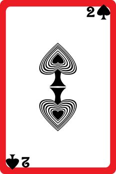 Scale hand drawn illustration of a playing card representing the two of spades, one element of a deck