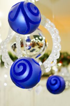 Merry Christmas and Happy new year, New Year's blue ball on a white background abstract background lights