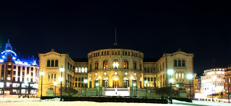 OSLO, NORWAY - FEBRUARY 20: Stortinget, Norwegian parliament facade on February 20, 2013 in Oslo, Norway. The building was designed by the Swedish architect Emil Victor Langlet and has been used by legislature since March 5, 1866.