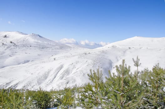 Winter Snow Mountains peaks with clear sky in Macedonia