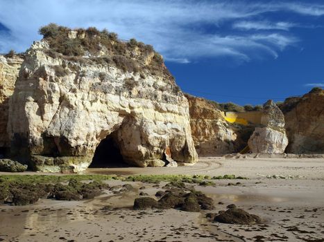 Algarve coast at low tide the ocean 
