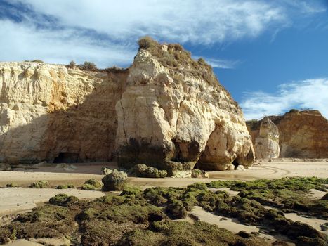 Algarve coast at low tide the ocean 
