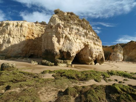 Algarve coast at low tide the ocean 
