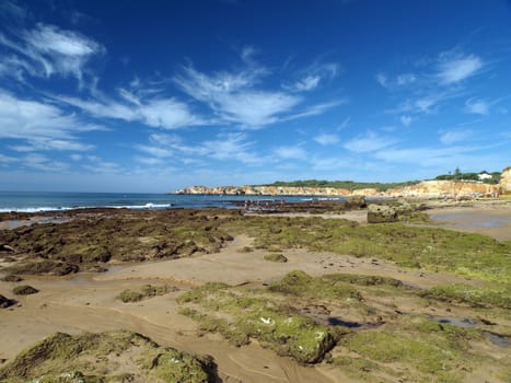 Algarve coast at low tide the ocean 
