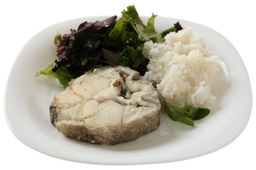 Boiled fish with boiled rice