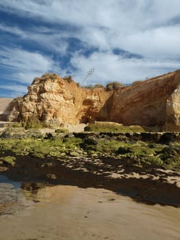 Algarve coast at low tide the ocean 
