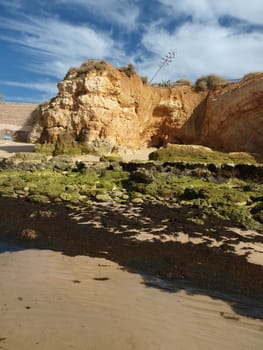 Algarve coast at low tide the ocean 
