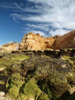 Algarve coast at low tide the ocean 
