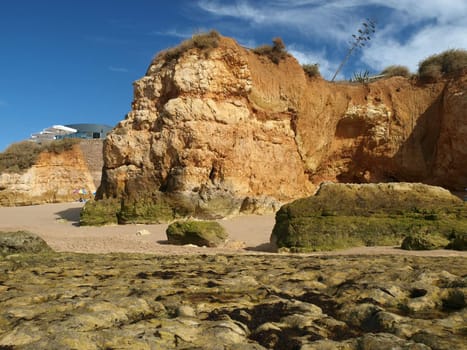 Algarve coast at low tide the ocean 
