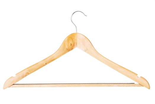 Wood hanger on the white background.