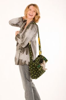 fashionable lady with green designer bag