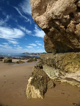 Algarve coast at low tide the ocean 
