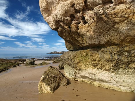 Algarve coast at low tide the ocean 
